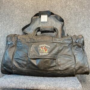 Vintage Oldsmobile Scramble Black Leather Duffel Gym Bag Carry On Top Handle